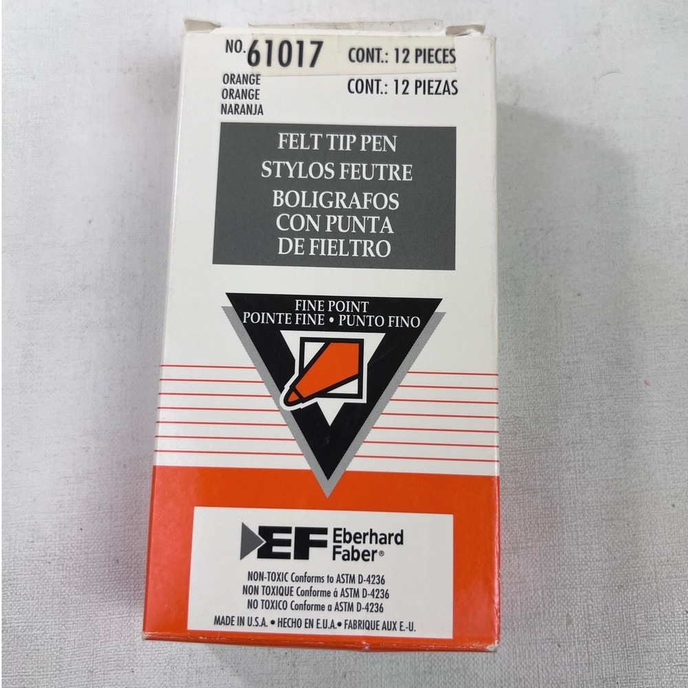 Eberhard Faber Orange Felt Tip Pens Fine Point 12 Count Vintage Open Box